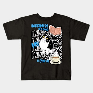 Happiness Is Tuxedo Cats Good Books Coffee Cute Cat Lover Kids T-Shirt